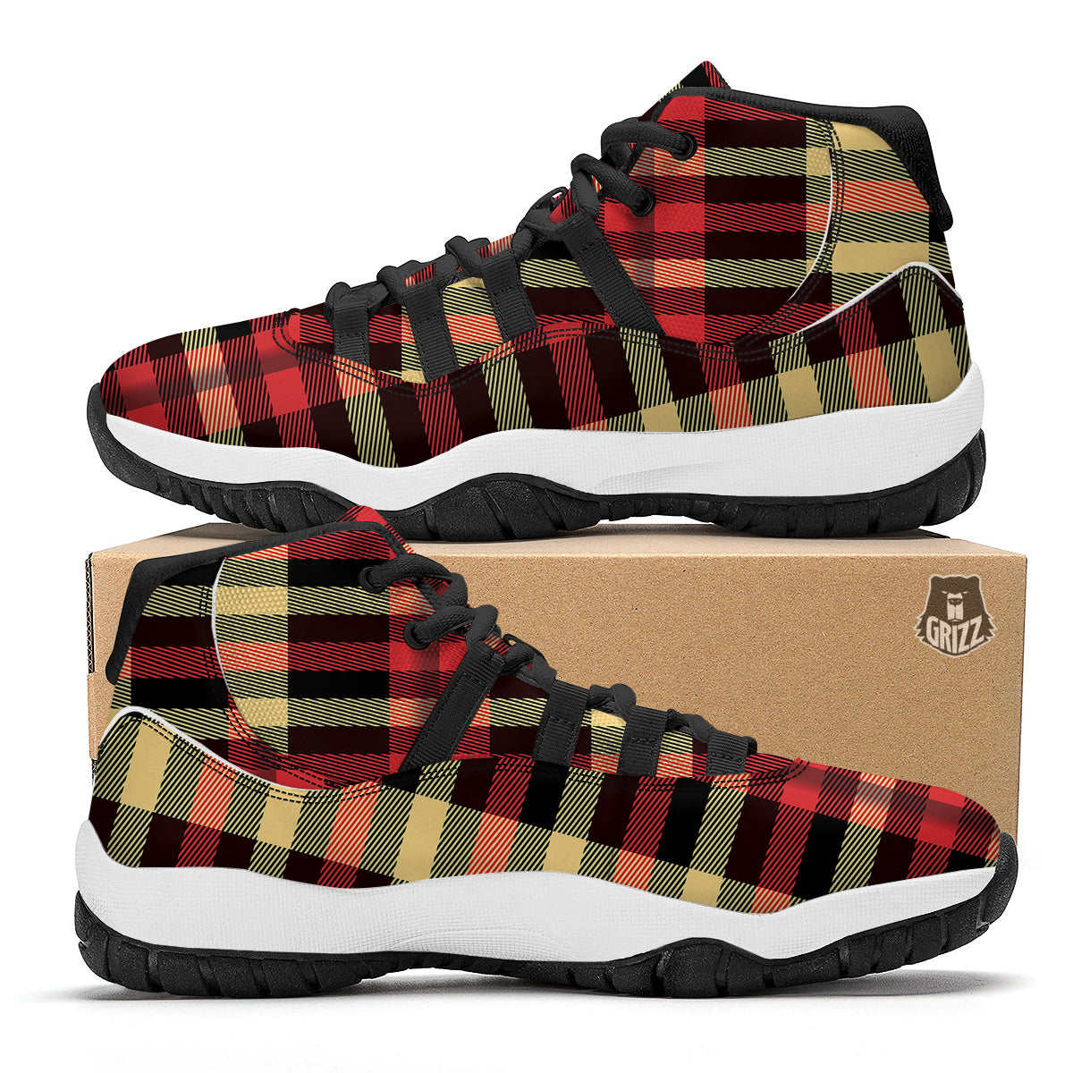 Scottish Tartan Red Yellow Plaid Black Bball Shoes-grizzshop