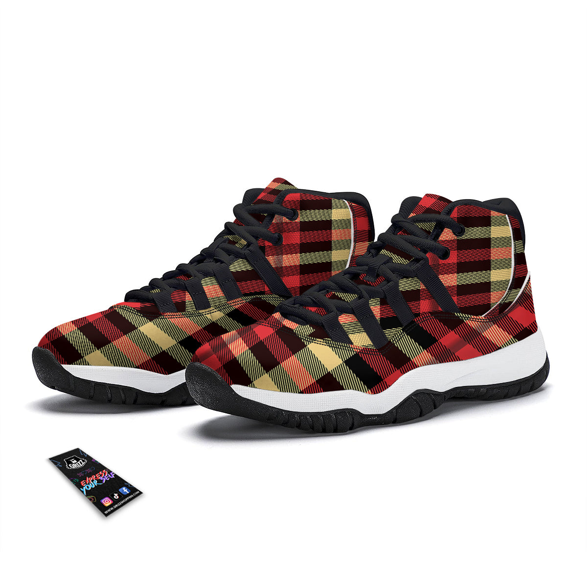 Scottish Tartan Red Yellow Plaid Black Bball Shoes-grizzshop