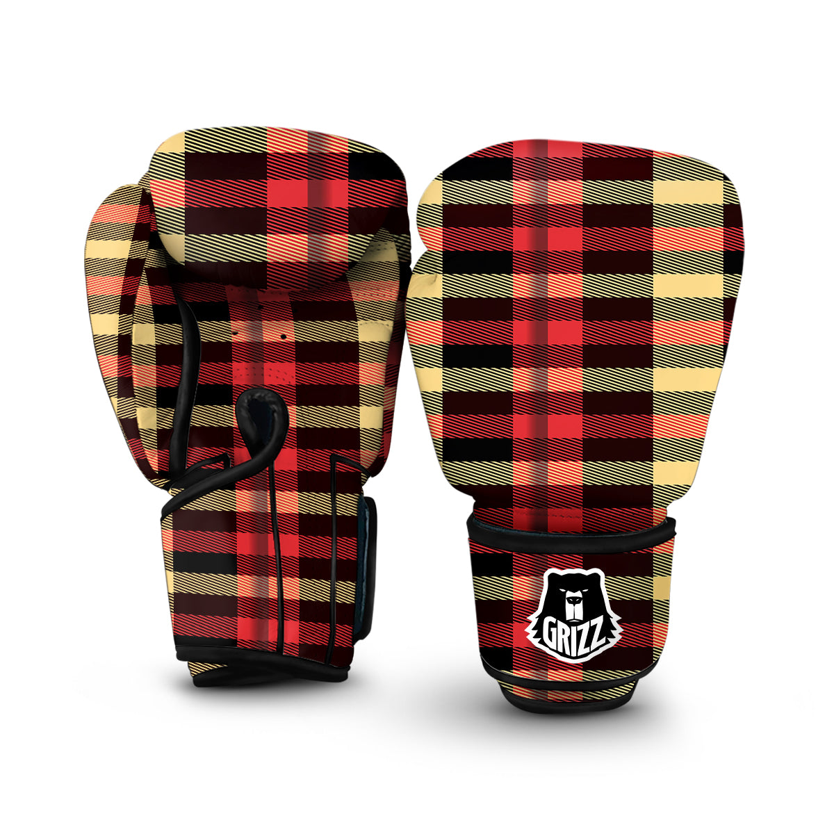 Scottish Tartan Red Yellow Plaid Boxing Gloves-grizzshop