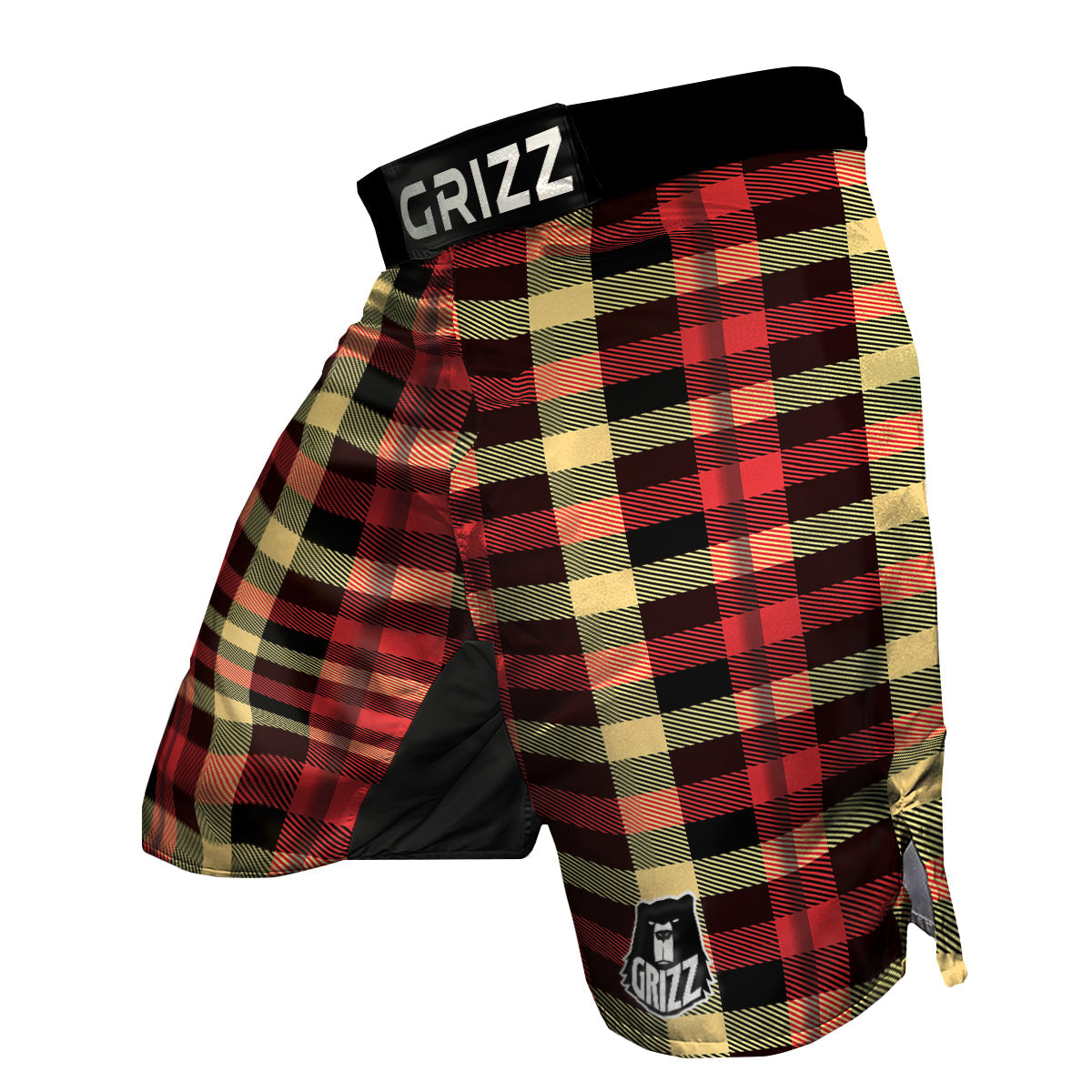 Scottish Tartan Red Yellow Plaid MMA Shorts-grizzshop