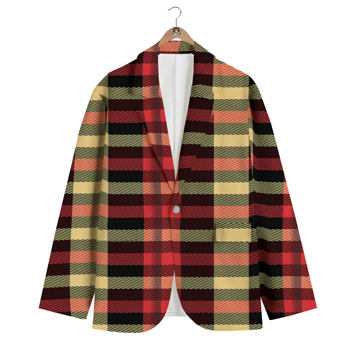 Scottish Tartan Red Yellow Plaid Men's Blazer-grizzshop