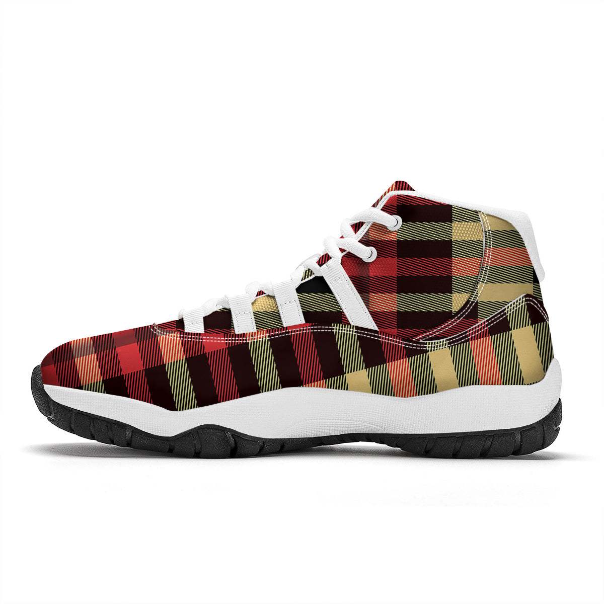 Scottish Tartan Red Yellow Plaid White Bball Shoes-grizzshop
