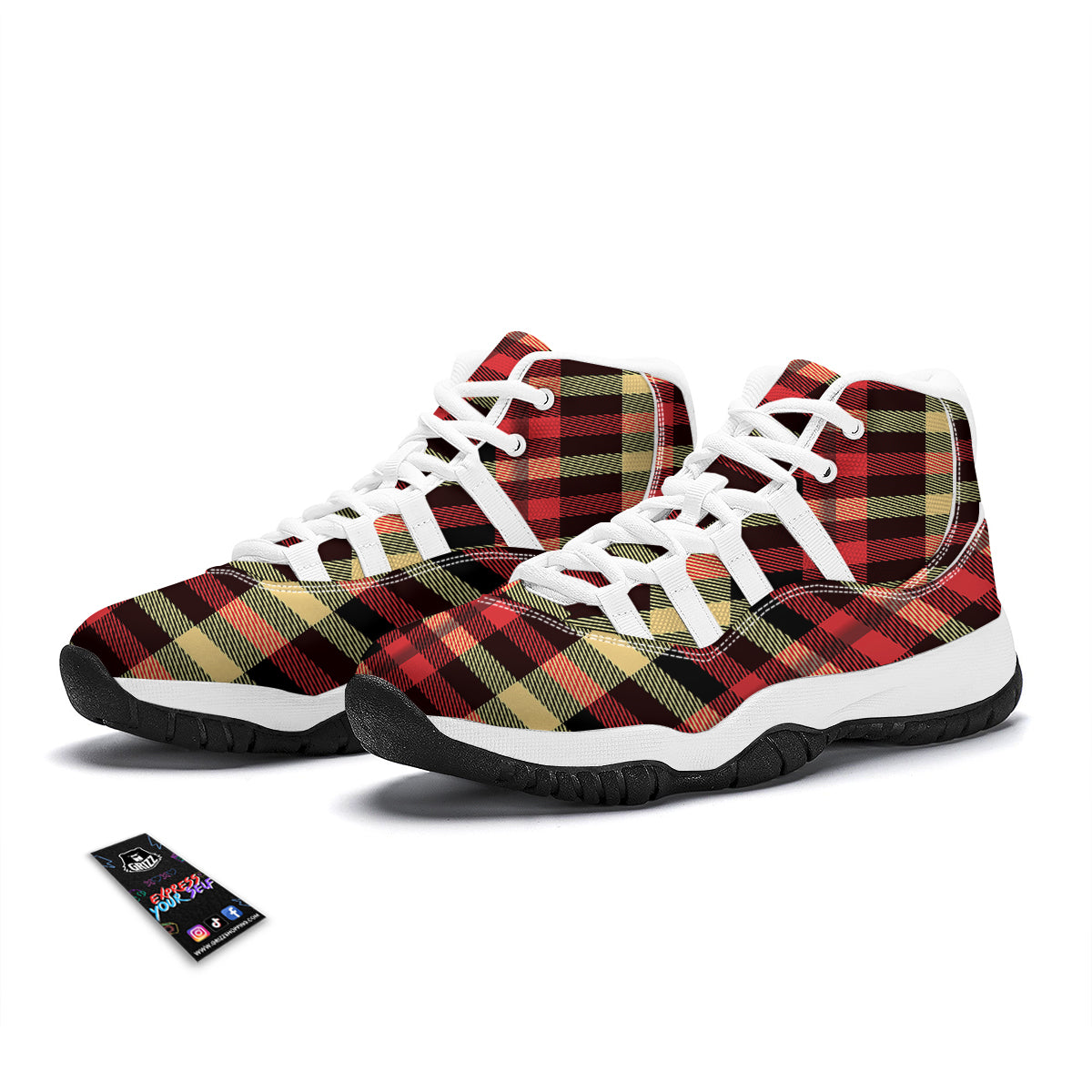 Scottish Tartan Red Yellow Plaid White Bball Shoes-grizzshop