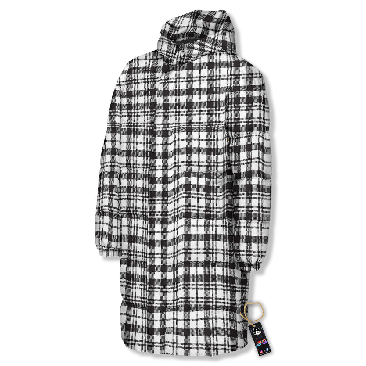 Scottish Tartan Black Watch Print Long Down Jacket