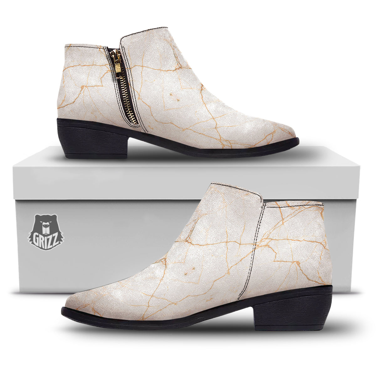 Scratch Marble White Gold Print Pattern Ankle Boots-grizzshop