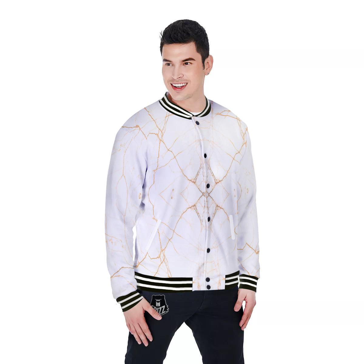 Scratch Marble White Gold Print Pattern Baseball Jacket-grizzshop