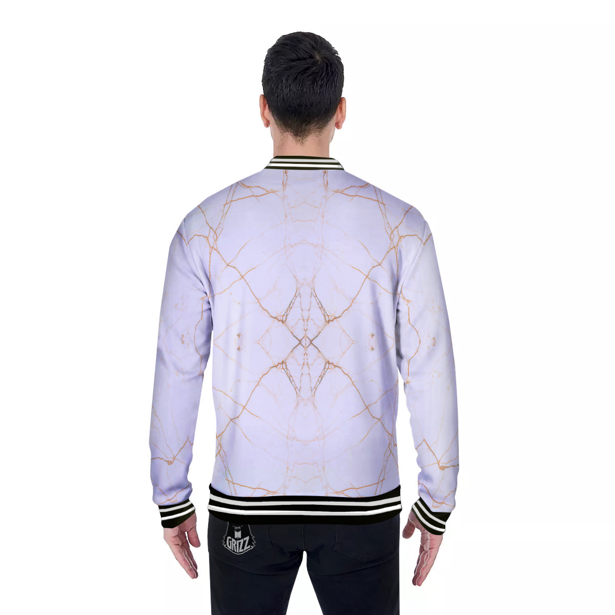 Scratch Marble White Gold Print Pattern Baseball Jacket-grizzshop