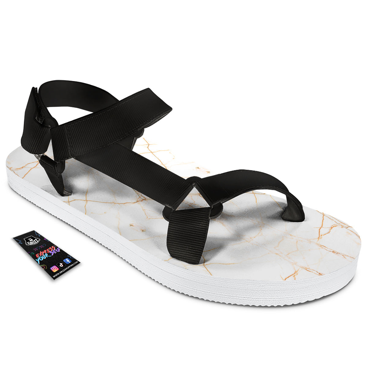 Scratch Marble White Gold Print Pattern Black Open Toe Sandals-grizzshop