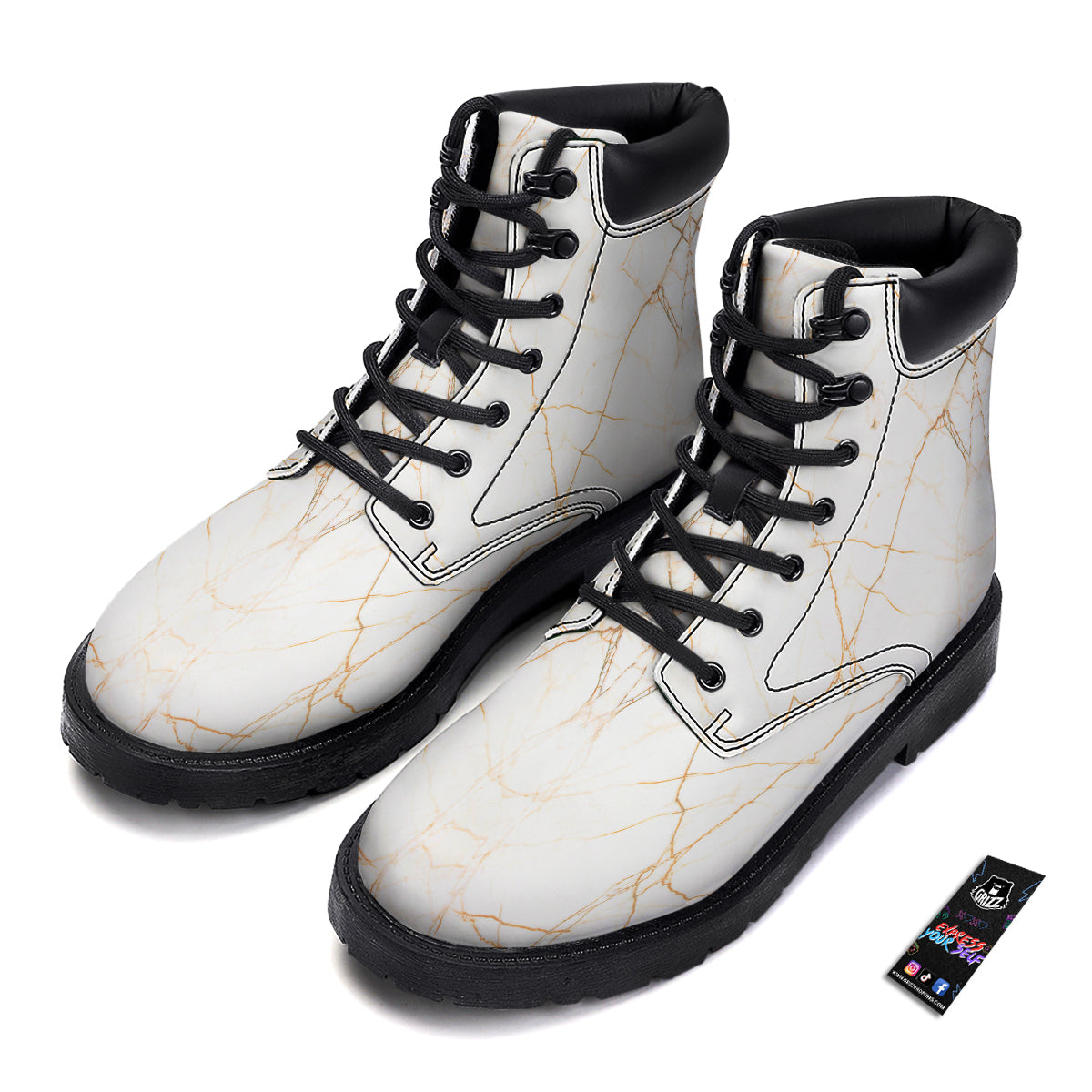 Scratch Marble White Gold Print Pattern Boots-grizzshop