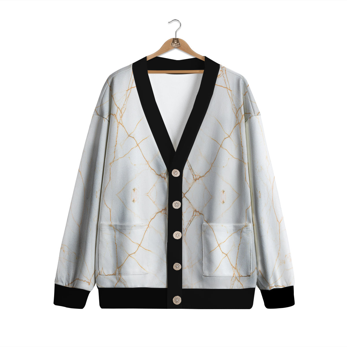 Scratch Marble White Gold Print Pattern Cardigan-grizzshop