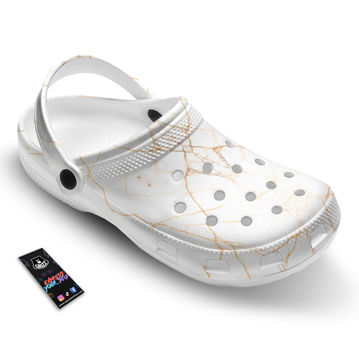 Scratch Marble White Gold Print Pattern Clog-grizzshop