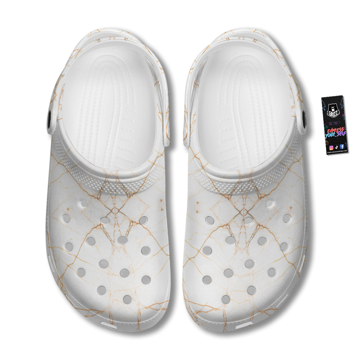 Scratch Marble White Gold Print Pattern Clog-grizzshop
