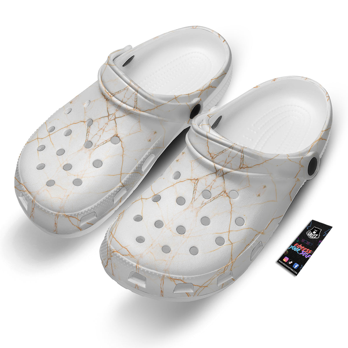 Scratch Marble White Gold Print Pattern Clog-grizzshop