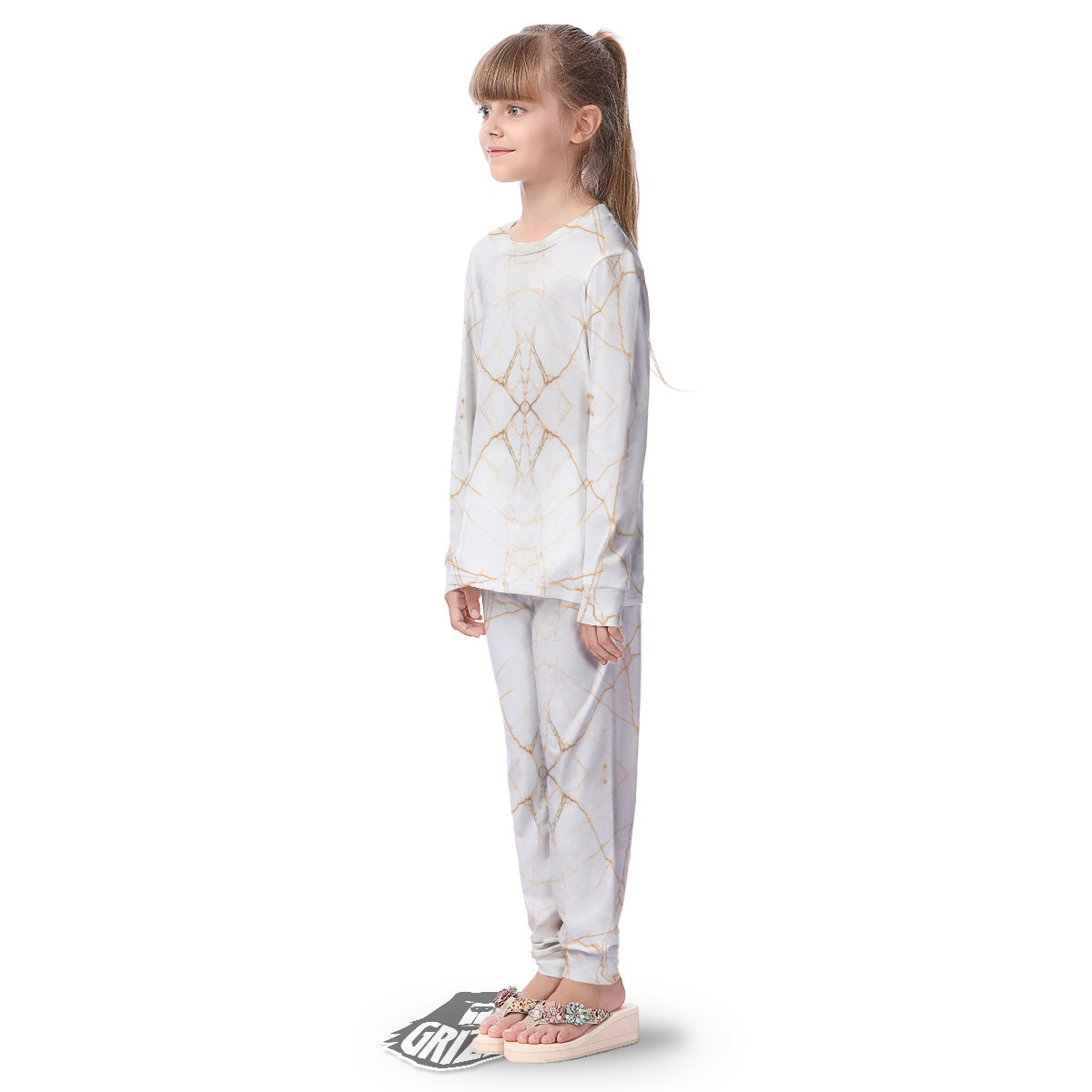 Scratch Marble White Gold Print Pattern Kid's Pajamas-grizzshop