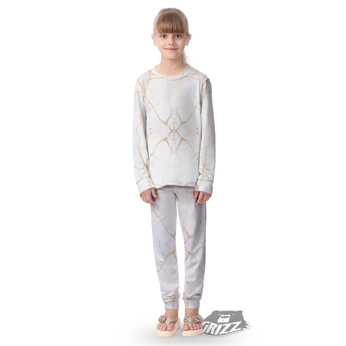 Scratch Marble White Gold Print Pattern Kid's Pajamas-grizzshop