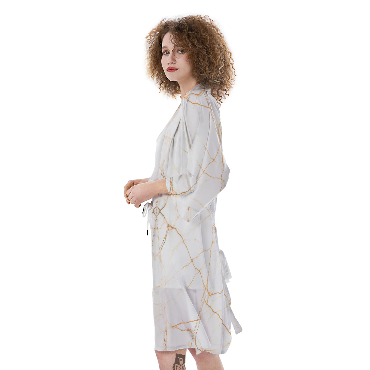 Scratch Marble White Gold Print Pattern Kimono-grizzshop