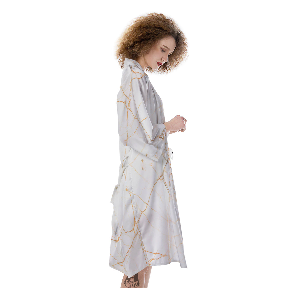 Scratch Marble White Gold Print Pattern Kimono-grizzshop