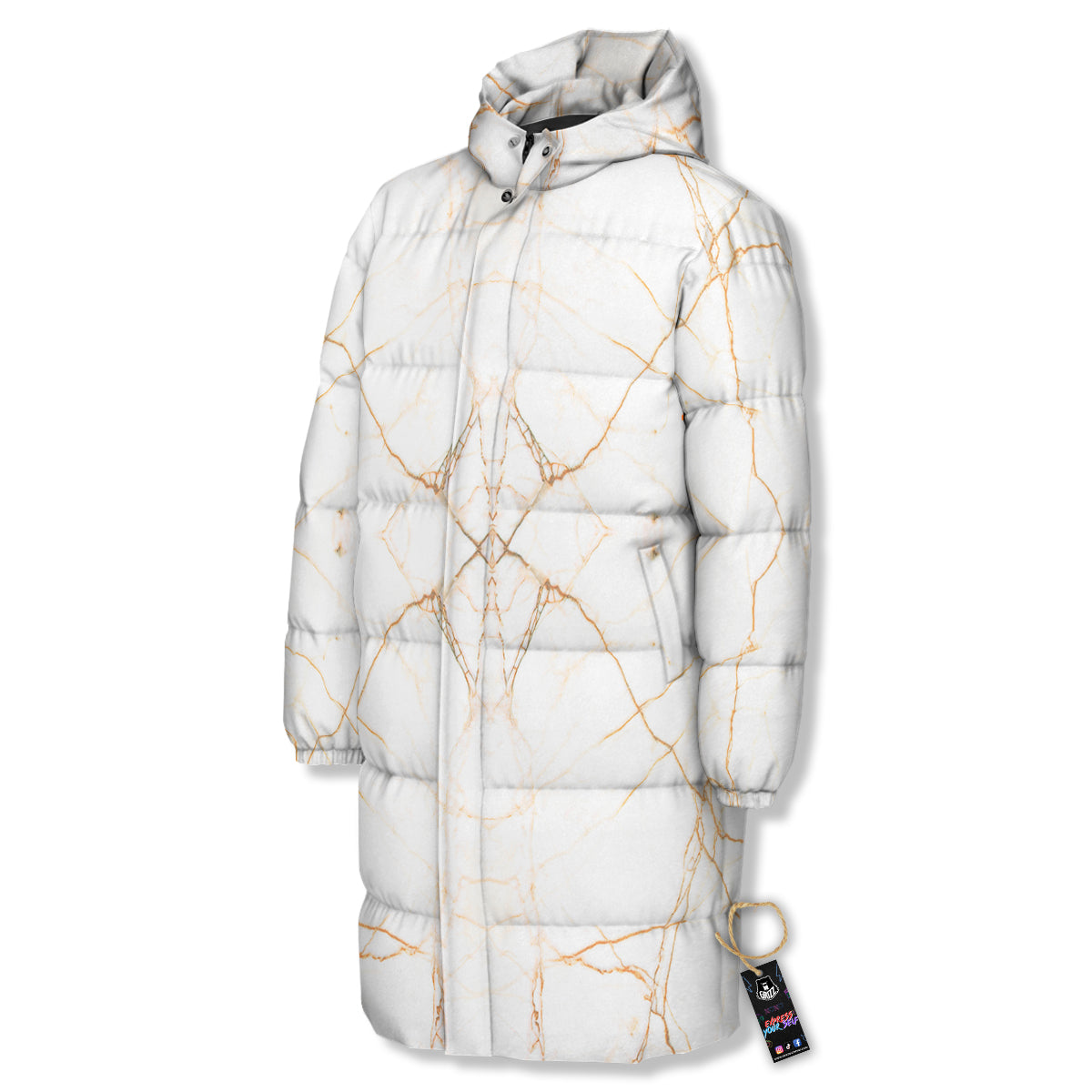 Scratch Marble White Gold Print Pattern Long Down Jacket-grizzshop
