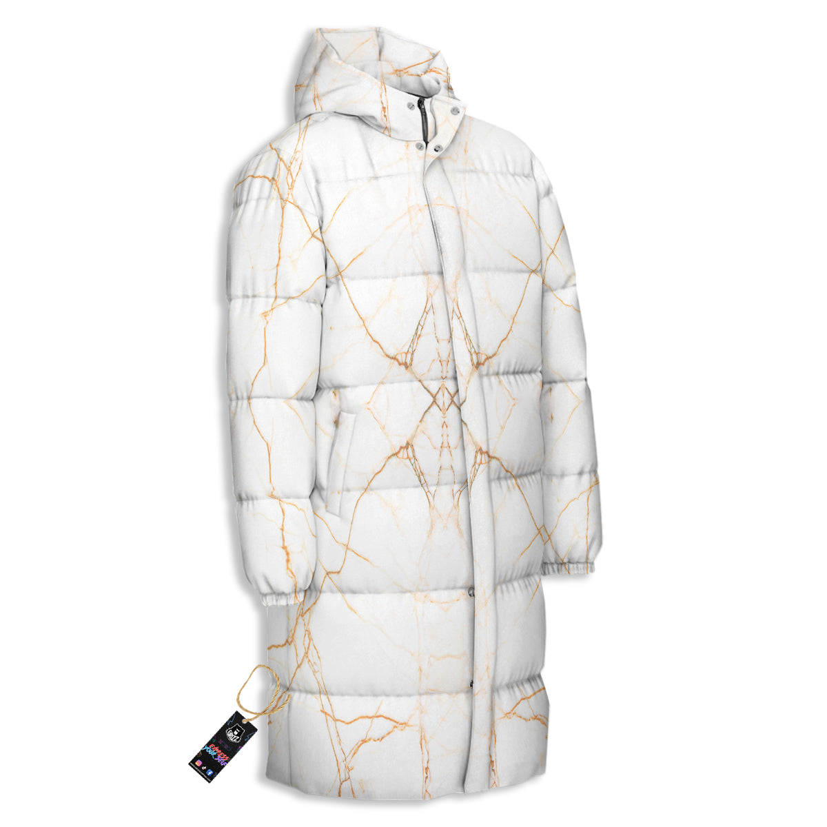 Scratch Marble White Gold Print Pattern Long Down Jacket-grizzshop