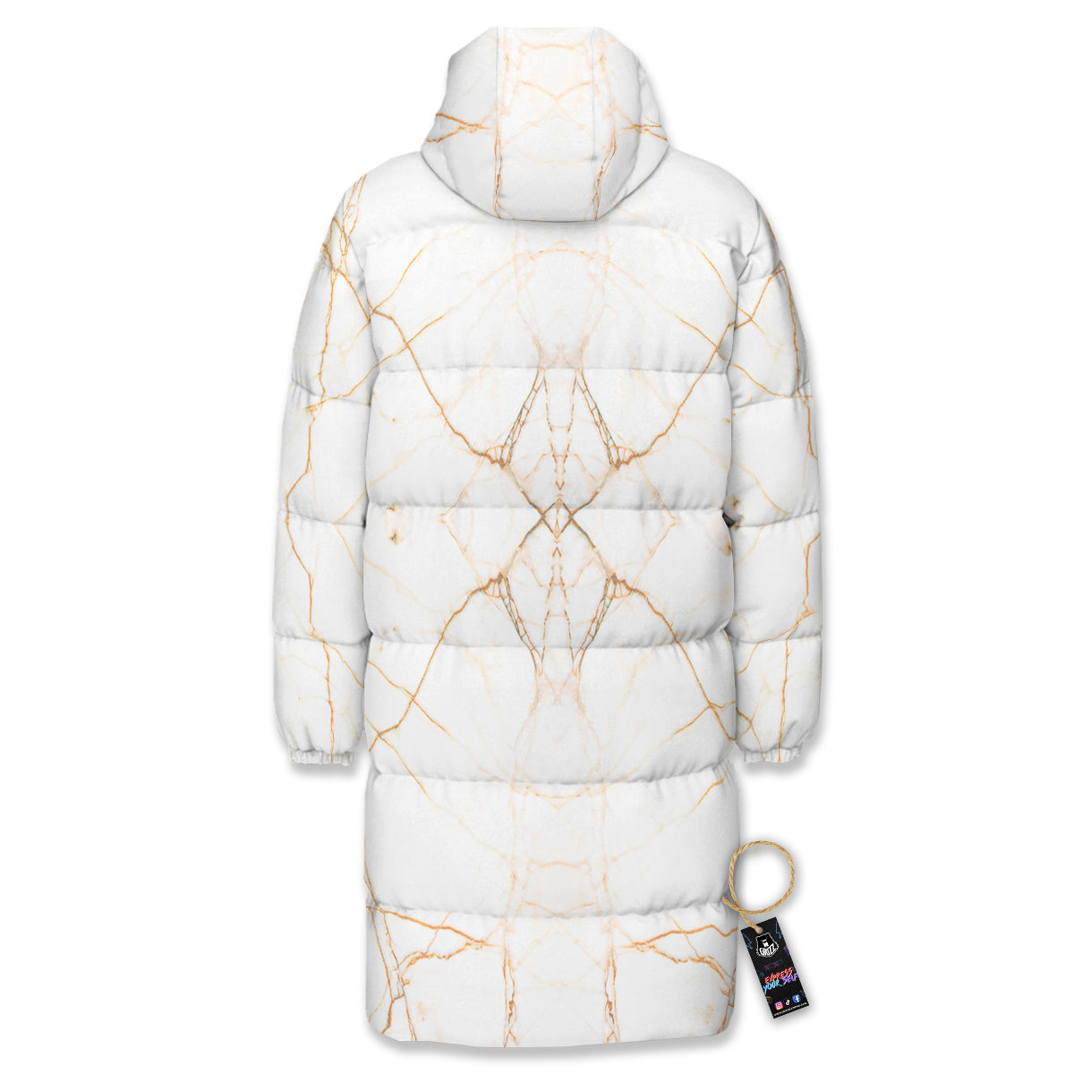 Scratch Marble White Gold Print Pattern Long Down Jacket-grizzshop