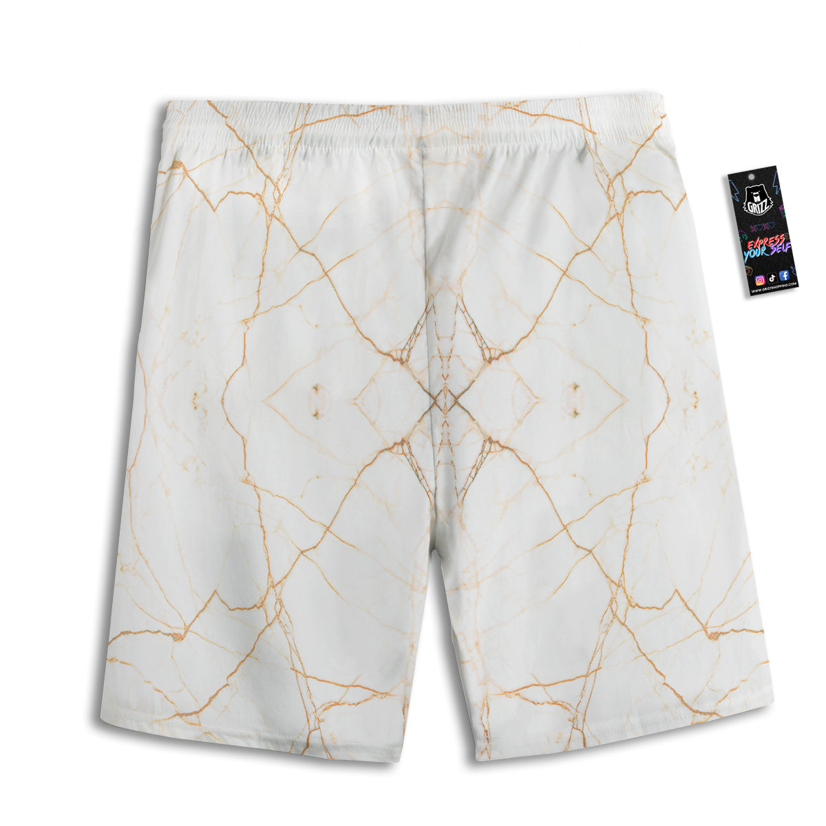 Scratch Marble White Gold Print Pattern Men's Athletic Shorts
