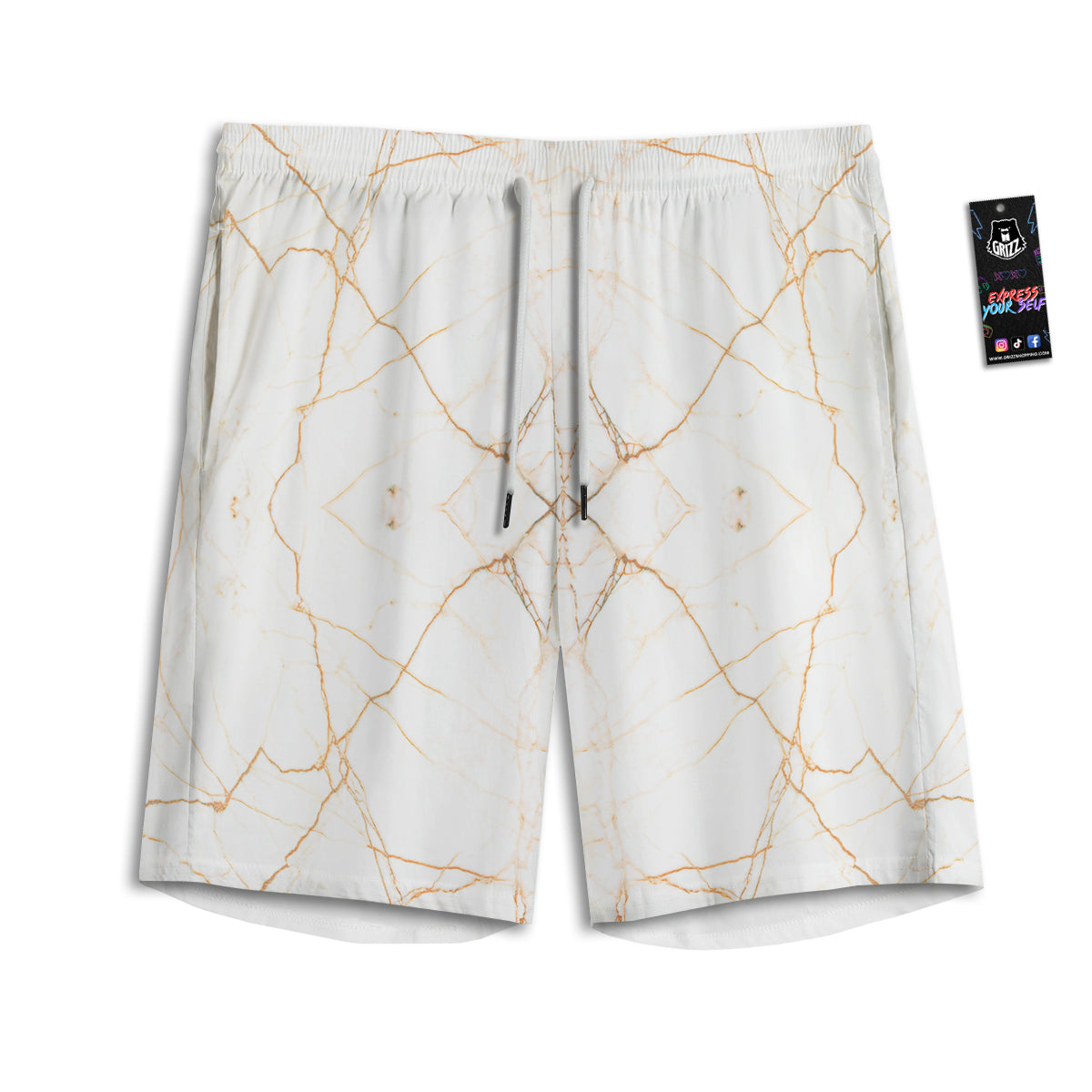 Scratch Marble White Gold Print Pattern Men's Athletic Shorts