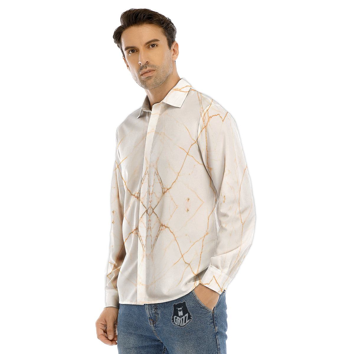 Scratch Marble White Gold Print Pattern Men's Dress Shirts-grizzshop