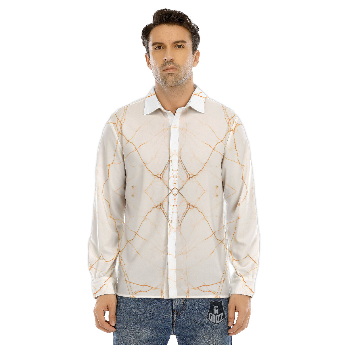Scratch Marble White Gold Print Pattern Men's Dress Shirts-grizzshop