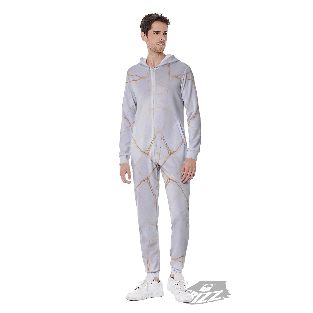 Scratch Marble White Gold Print Pattern Men's Jumpsuit-grizzshop