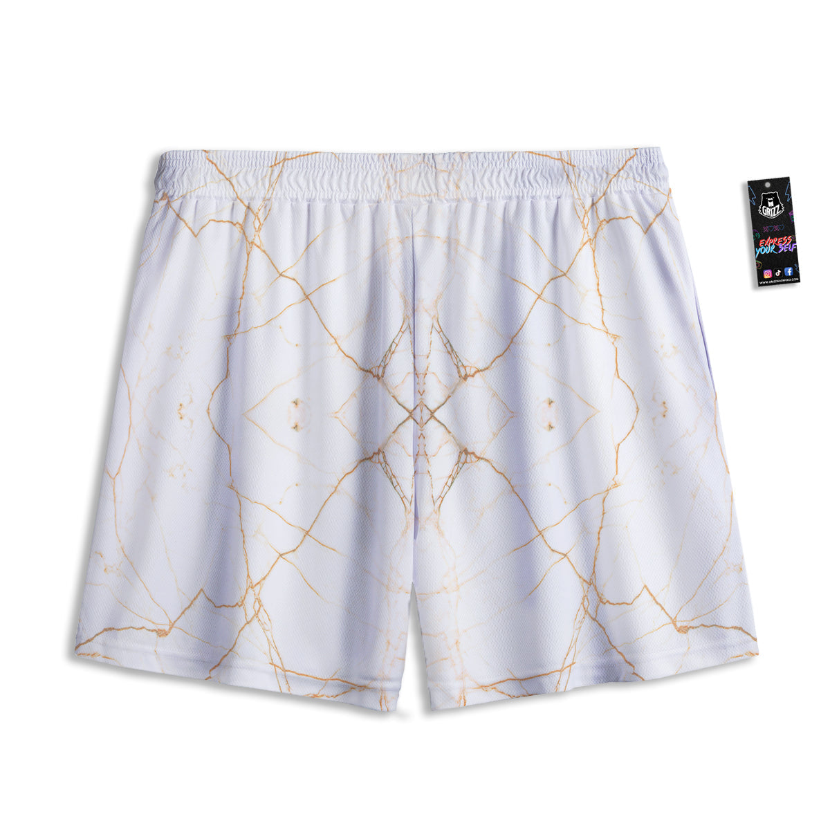 Scratch Marble White Gold Print Pattern Mesh Shorts