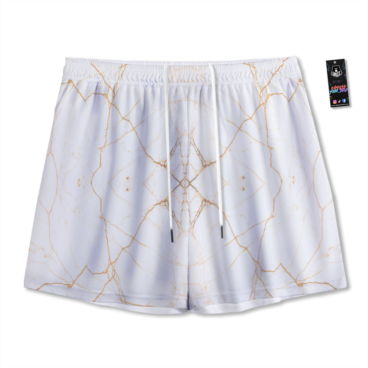 Scratch Marble White Gold Print Pattern Mesh Shorts