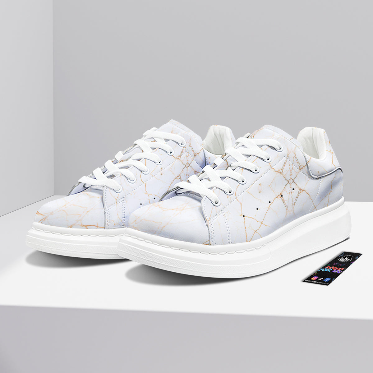 Scratch Marble White Gold Print Pattern Platform Shoes-grizzshop
