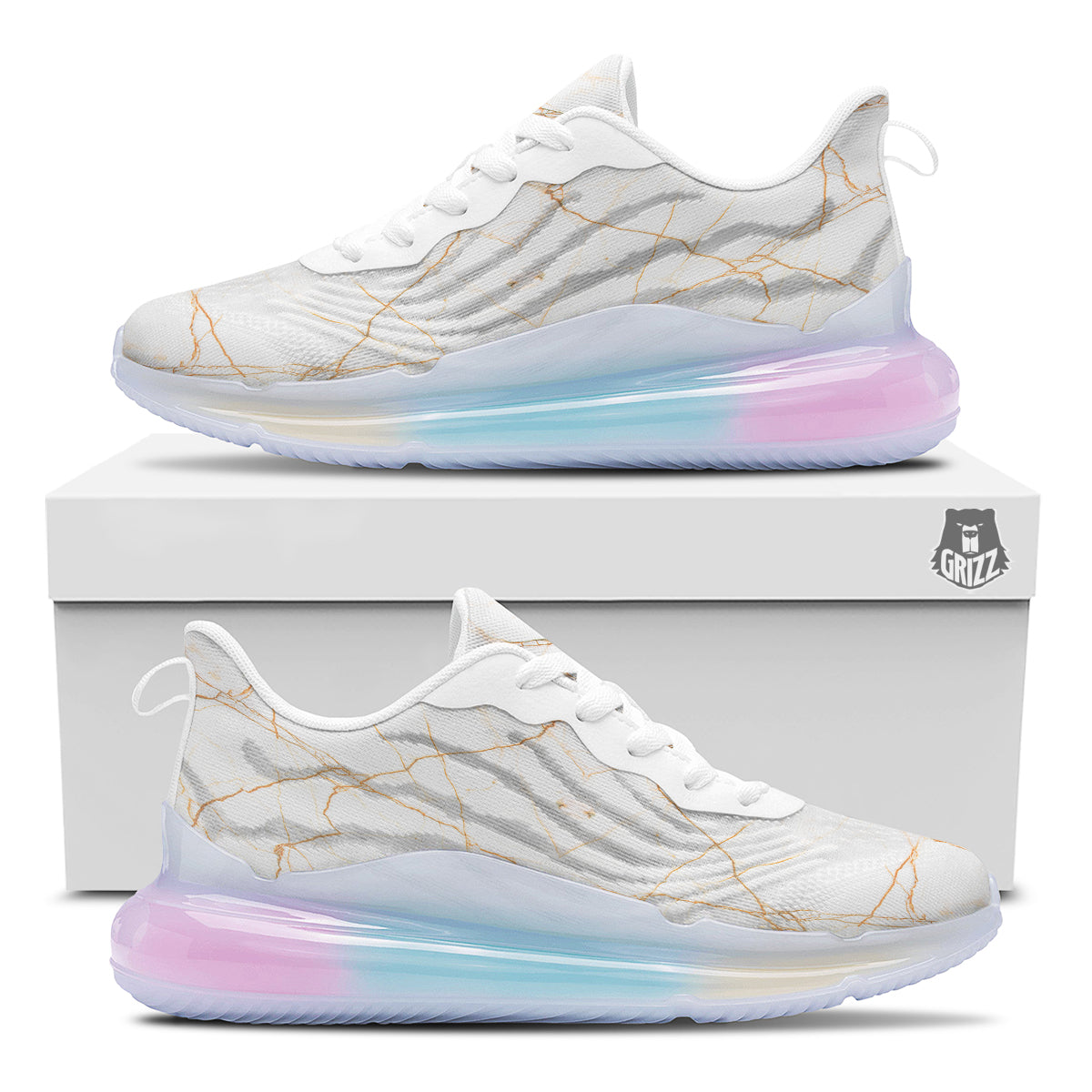 Scratch Marble White Gold Print Pattern Running Sneakers-grizzshop