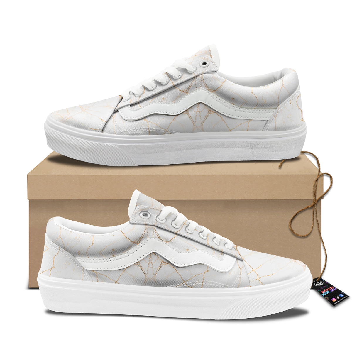 Scratch Marble White Gold Print Pattern Skate Shoes-grizzshop