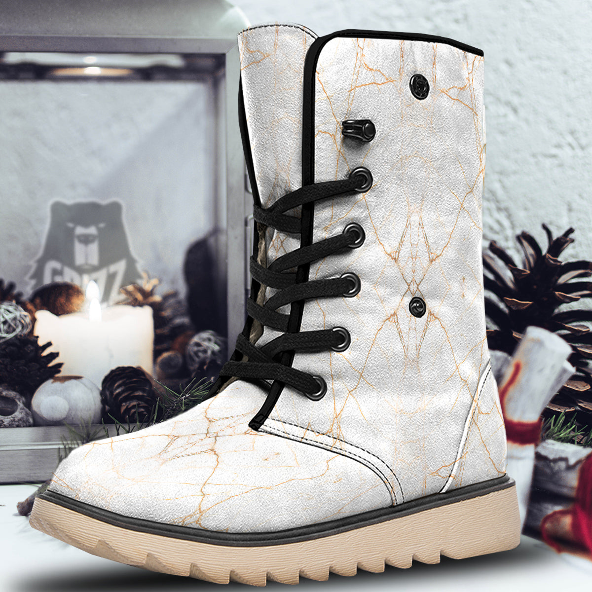 Scratch Marble White Gold Print Pattern Snow Boots-grizzshop