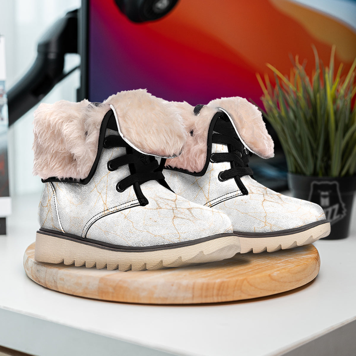 Scratch Marble White Gold Print Pattern Snow Boots-grizzshop