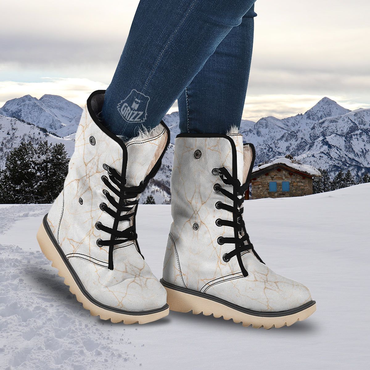 Scratch Marble White Gold Print Pattern Snow Boots-grizzshop