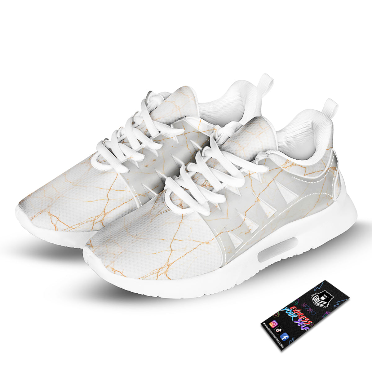 Scratch Marble White Gold Print Pattern Tennis Shoes-grizzshop