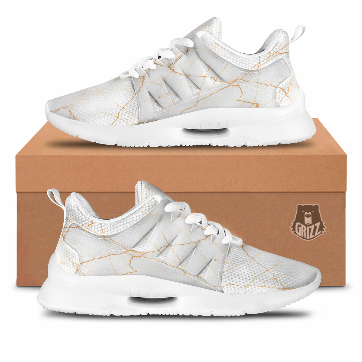 Scratch Marble White Gold Print Pattern Tennis Shoes-grizzshop