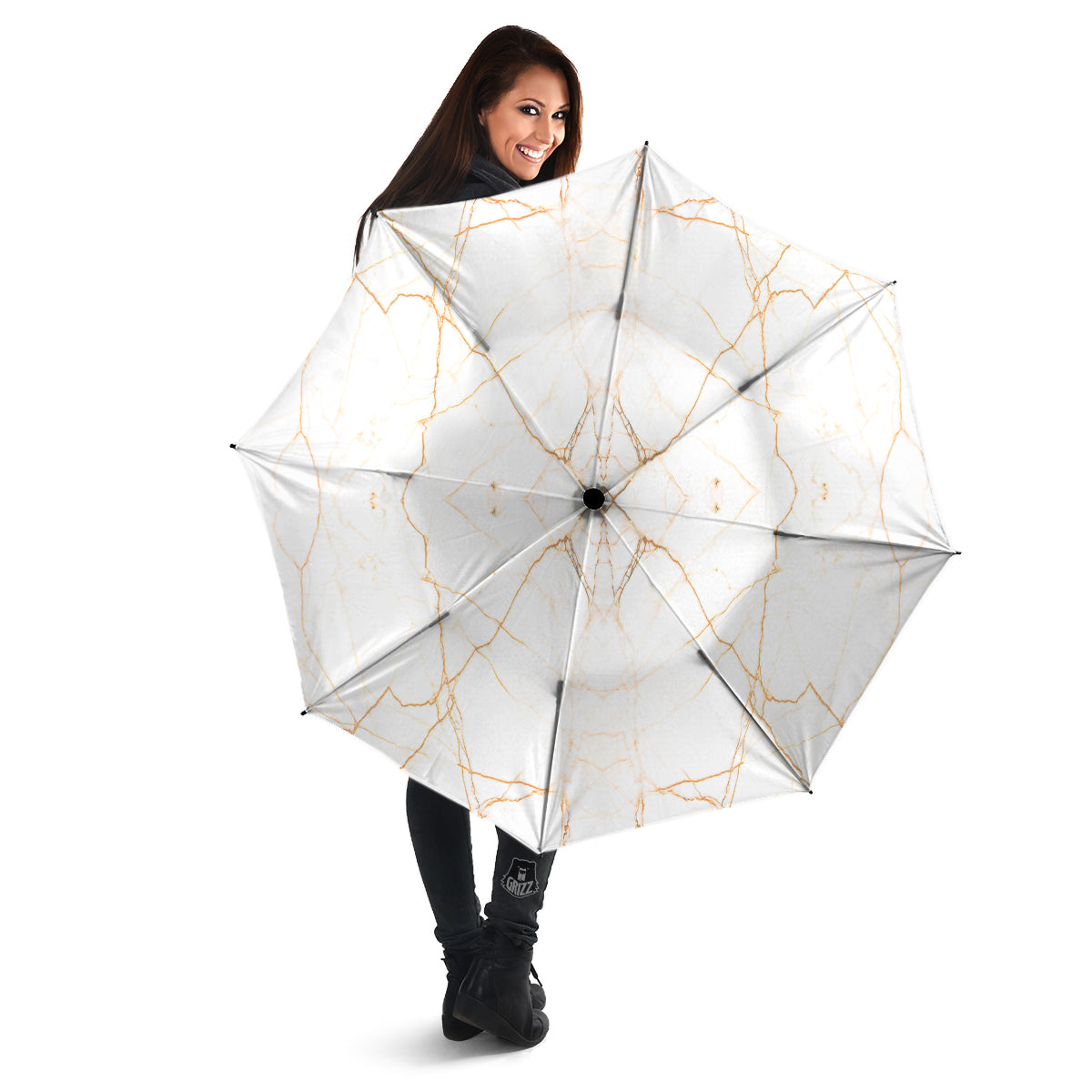 Scratch Marble White Gold Print Pattern Umbrella-grizzshop