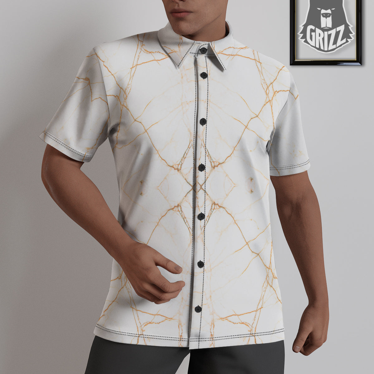 Scratch Marble White Gold Print Pattern Untucked Shirts-grizzshop