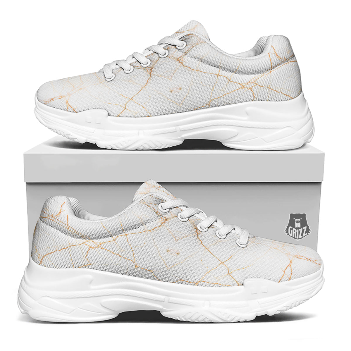 Scratch Marble White Gold Print Pattern White Chunky Shoes-grizzshop