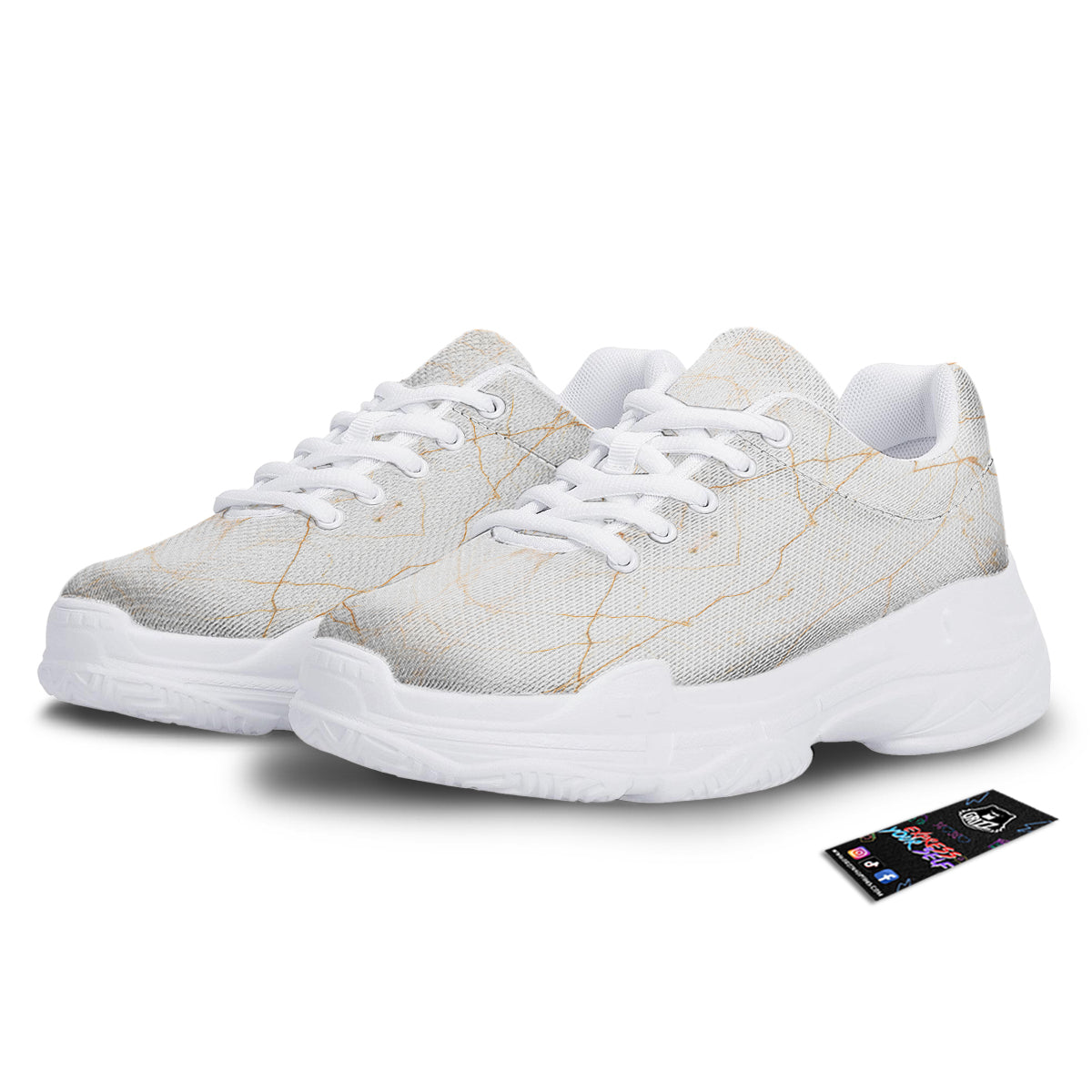 Scratch Marble White Gold Print Pattern White Chunky Shoes-grizzshop