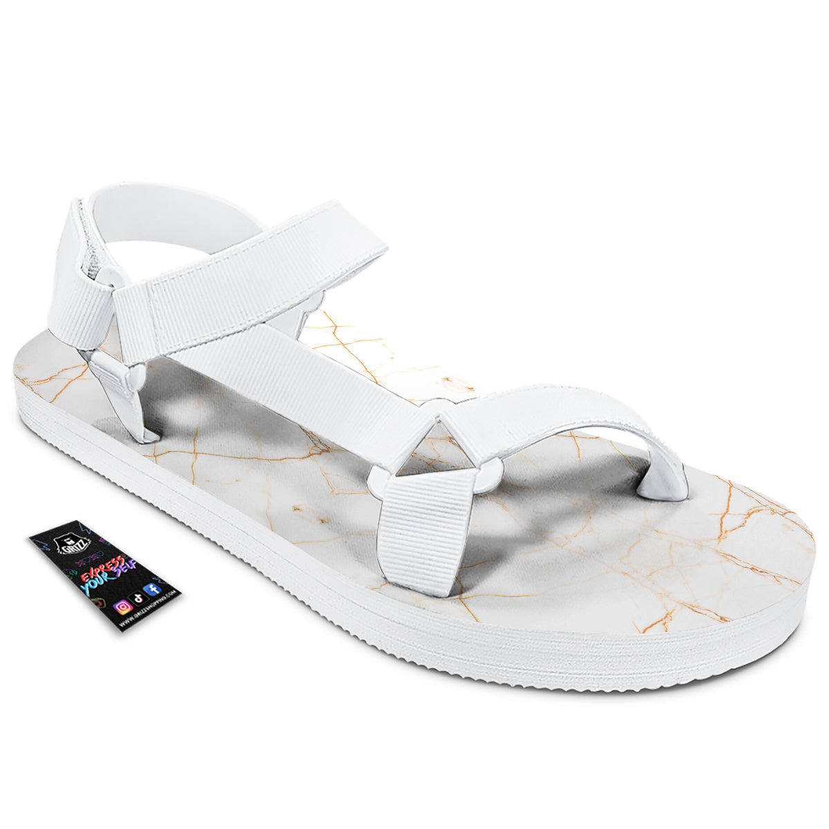 Scratch Marble White Gold Print Pattern White Open Toe Sandals-grizzshop