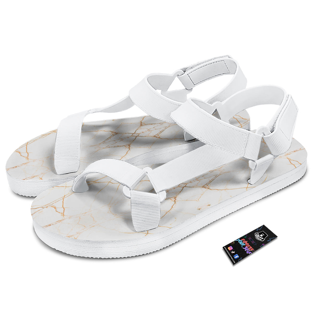 Scratch Marble White Gold Print Pattern White Open Toe Sandals-grizzshop