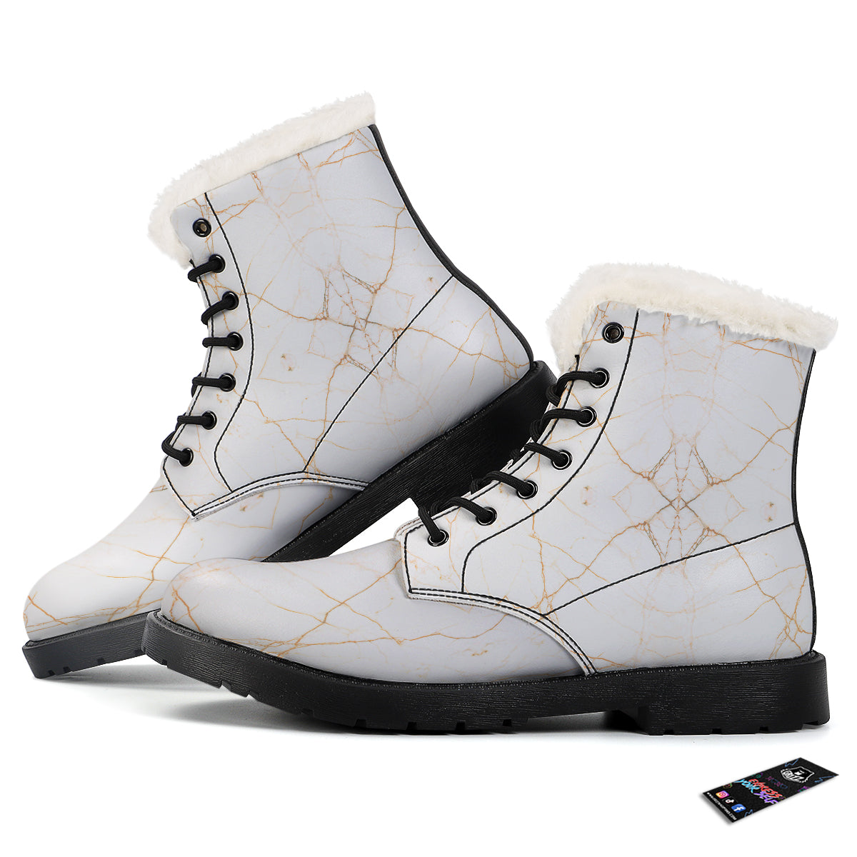 Scratch Marble White Gold Print Pattern Winter Boots-grizzshop