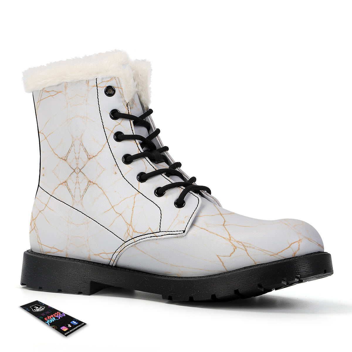 Scratch Marble White Gold Print Pattern Winter Boots-grizzshop