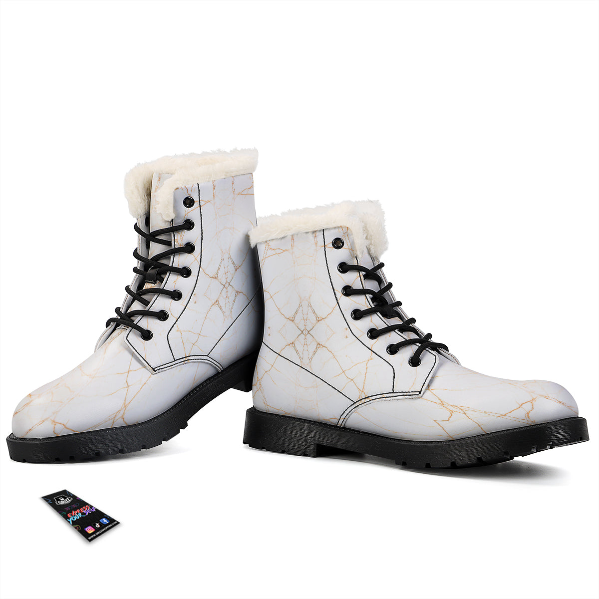 Scratch Marble White Gold Print Pattern Winter Boots-grizzshop