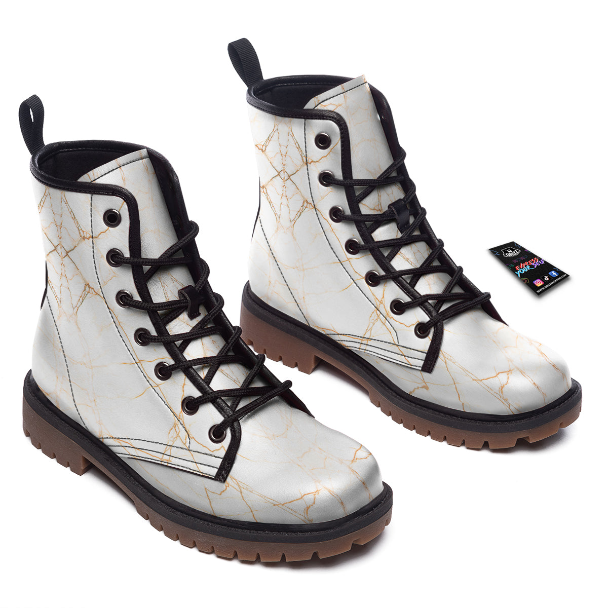 Scratch Marble White Gold Print Pattern Work Boots-grizzshop