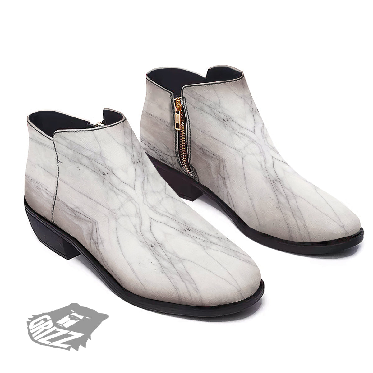 Scratch Marble White Gray Print Pattern Ankle Boots-grizzshop